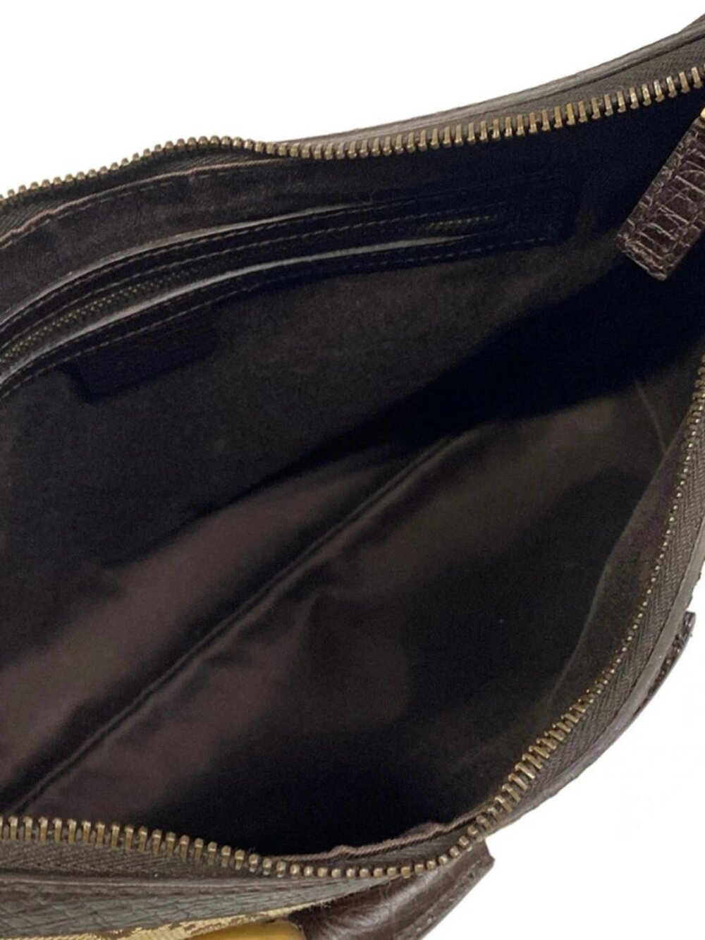 GUCCI Horsebit/GG 114890 Dark Brown Beige Jacquard Leather Handbag - Picture 12 of 15